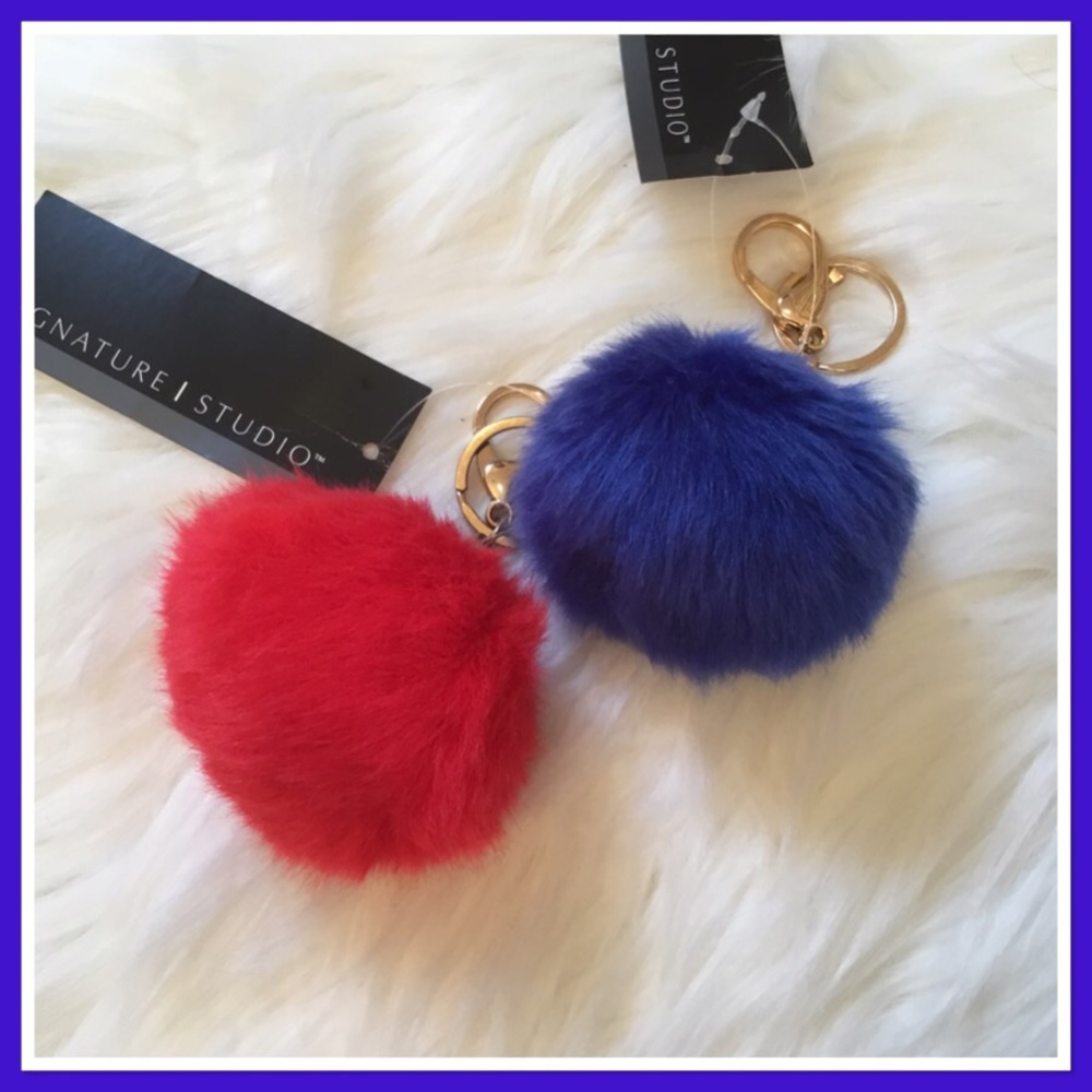 Signature Studio Faux Fur Pom Pom Key Fobs NWT x2